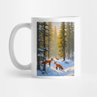 Foxes in the Snow - Oil Painting Winter Scene Mug